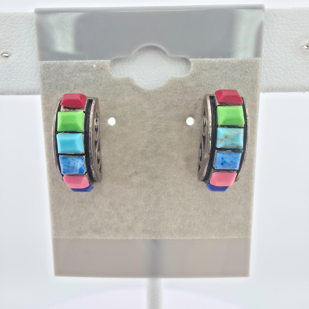 Vtg SILPADA Earrings Multi-Color‎ Semi-Precious Stones 925 Sterling Silver Post